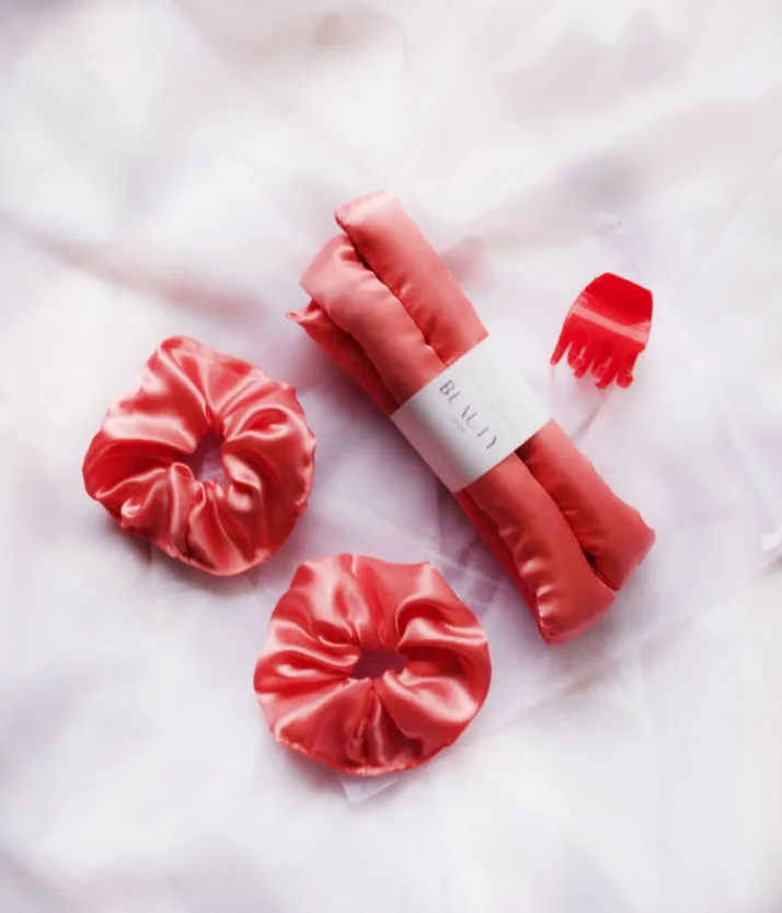 Rizador modelador ondas sin calor + 2 scrunchies Coral + Broche