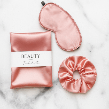 Combo Funda Premium+ Antifaz + Scrunchie Rosa Viejo