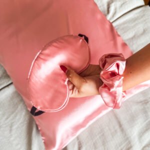 Combo Funda Premium+ Antifaz + Scrunchie Rosa Viejo