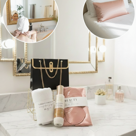 Box Regalo Spa Capilar: Funda Saten + antifaz + scrunchie + Turbante + protector uv